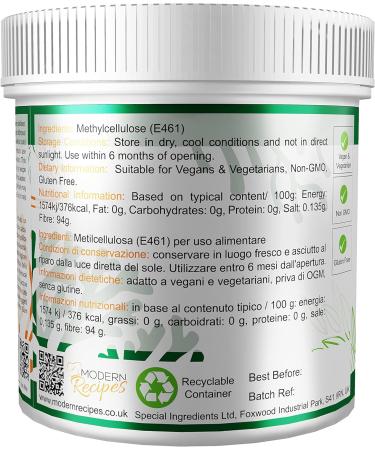 Methocel (Methylcellulose) 500g Premium Quality Food Grade Vegan Non-GMO Gluten Free - Recyclable Container - Pack of 1 - Buy Online on GoSupps.com