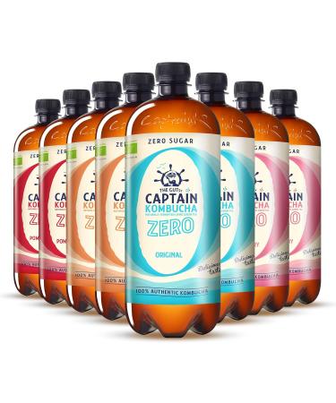 Guttsy Captain Kombucha Zero | Zero Calories & Sugar | Bio Kombucha Tea | Raw & Vegan | 8 x 1000ml Mixbox - Live Cultures No Preservatives - Buy Online on GoSupps.com