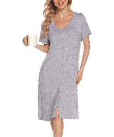 Lovasy Women's Nightdresses & Nightshirts - Soft Maternity Nightwear with Button Down Front, Pockets - Light Grey S - Buy Online on GoSupps.com