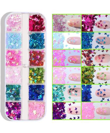 24 Color/Set 3D Butterfly Nail Art Glitter Sequins - Colorful Sparkle Sticker Decals for Manicure - Buy Online on GoSupps.com