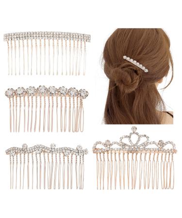 4 Pack Luxury Fancy Jeweled Gems Diamond Rhinestone Glitter Sparkly Metal Side Hair Combs With Long Teeth Slide Hair Clips Barrettes Hairpins French Twist Bun Chignon Thick Hair Holder for Women Girl - Buy Online on GoSupps.com