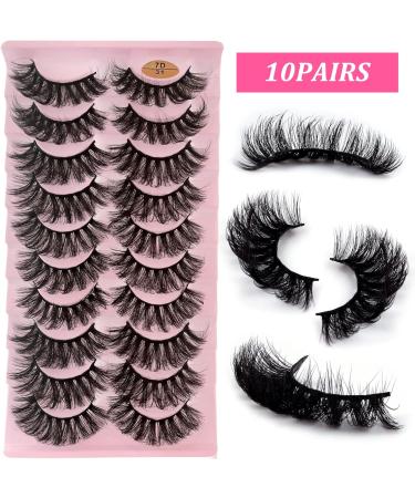 7D Faux Mink Russian Strip Lashes - 10 Pairs Reusable Natural Look | Wispy Fake Eyelashes for Makeup - Handmade Thick Soft Long Dramatic Volume - Buy Online on GoSupps.com