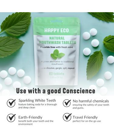 All-Natural Mouthwash Tablets (62pcs) | Eco-Friendly Travel Fresh Breath Tabs | Plaque Removal & Gum Protection Alcohol & Fluoride-Free - Buy Online on GoSupps.com