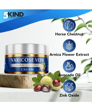 5Kind Professional Varicose Veins Cream (200ml) - Natural Treatment for Legs with Horse Chestnut - Spider Vein Cream with 7 Active Ingredients - Buy Online on GoSupps.com
