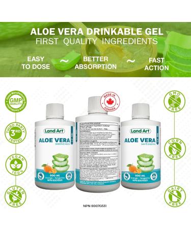 Pure Aloe Vera Gel 500ml - Orange-Tangerine Flavor - for Heartburn Relief & Acide Reflux - Made in Canada (Pack of 2) 500 ml (Pack of 2) - Buy Online on GoSupps.com