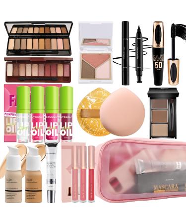 All in One Makeup Kit for Women Full Kit Travel Makeup Kit for Teens Makeup Gift Kit with Everything Foundation Eyeshadow Lip Gloss Lip Oil Eyebrow Blush Contour Powder Christmas Makep Gift-Set B Setb