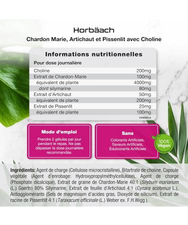 Milk Thistle Dandelion & Artichoke Complex 4500mg | 80% Silymarin | 120 Capsules | Dietary Supplement with Choline | High Dosed | Milk Thistle Complex | by Horbaach - Buy Online on GoSupps.com