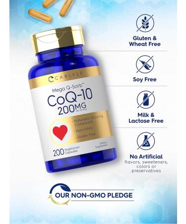 Carlyle CoQ10 200mg - Mega Q-Sorb Coenzyme Q-10 | 200 Vegetarian Capsules | Non-GMO & Gluten Free - International Shipping Available - Buy Online on GoSupps.com