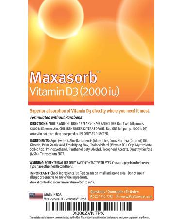 Maxasorb Vitamin D3 2000 IU Cream: Safe & Effective for Psoriasis Relief - Premium Skin Therapy for Itchy, Scaly, Dry Skin on Body & Face - Buy Online on GoSupps.com