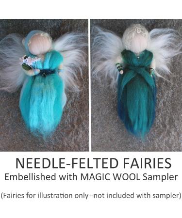 Magic Wool Fiber Sampler for Needle Felting Fairies, Angels, Mermaids & Waldorf Dolls - 1oz Hand-Dyed Merino Roving, BFL Wool & Firestar in Teal - Buy Online on GoSupps.com