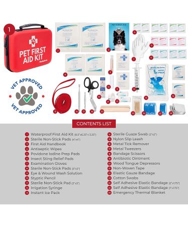 Dog First Aid Kit - Pet First Aid Supplies with Tick Remover, Slip Leash & 53 Essential Pieces for Home, Office, Car & Travel - Buy Online on GoSupps.com