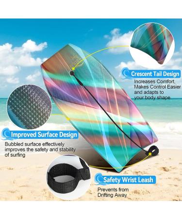 RAYWER 33-INCH Body Board with EPS Core & HDPE Slick Bottom - Ideal for Kids and Adults - Rainbow Design - Includes Leash and Adjustable Wrist Rope - Buy Online on GoSupps.com