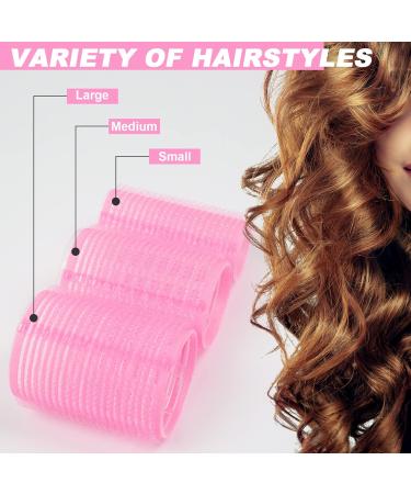KEYIDO 33Pcs Velcro Hair Rollers Set with Clips for Hair Volume - 18 Curlers (44 mm 36 mm 25 mm), 12 Duckbill Clips, 2 Combs, Hair Plaiting Tool - Pink - Buy Online on GoSupps.com
