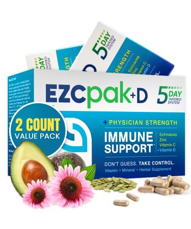 EZC Pak 5-Day Immune System Booster with Echinacea Vitamin C Zinc & Vitamin D - Tapered Immune Support Supplement for Adults - Supports Immunity Easy Travel-Size Supplement Pack - (Pack of 2) 1 Count (Pack of 2)