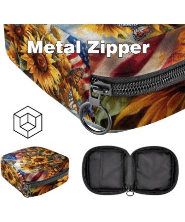 MuooouM USA Flag Storage Bag for Women & Teens | Portable Butterfly & Sunflower Design for Menstrual Cups & Breastfeeding | Colorful Pocket Organizer - Buy Online on GoSupps.com