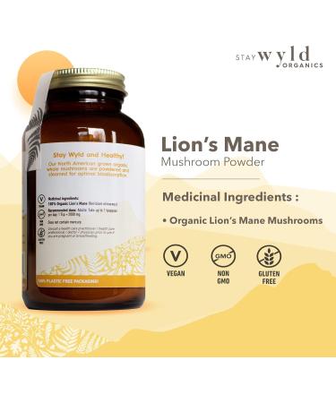 Stay Wyld Lion s Mane Mushroom Powder - Natural Memory Brain & Mood Support - Mushroom Supplement For Focus & Clarity- Organic & North American Grown - Non-GMO Vegan - 100 g Lion's Mane - Powder - Buy Online on GoSupps.com