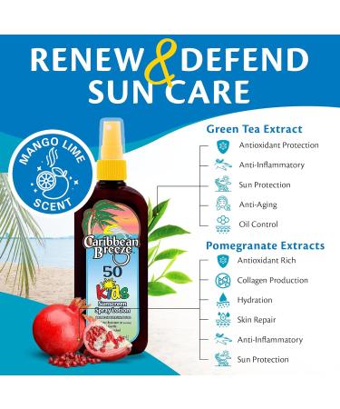 Caribbean Breeze Kids Sunscreen Spray SPF 50 Lotion Sunblock Spray Sunscreen for Kids & Toddlers with Green Tea & Pomegranate Extracts Non-Aerosol Pump for Face & Body Water Resistant 8.5 oz SPF 50 Kids - Buy Online on GoSupps.com