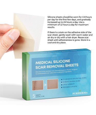 Puriderma Medical Silicone Scar Removal Sheets - Set of 5 | Fast & Effective on Keloid, Surgery, Burn, Acne, C-Section Scars - Buy Online on GoSupps.com