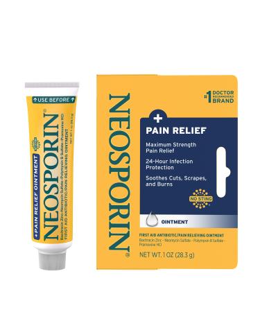 Neosporin + Maximum-Strength Pain Relief Dual Action Antibiotic Ointment with Bacitracin Zinc 1 oz