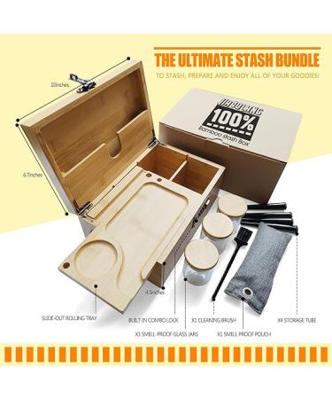 JIABOLANG Bamboo Box with Combination Lock & Accessories - Smell Proof Jars  Rolling Tray  Smell Proof Pouch - Family Organizer Set - Buy Online on GoSupps.com
