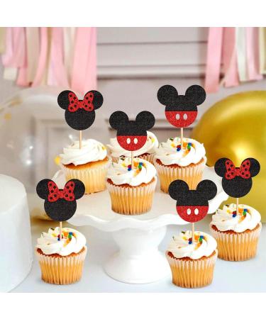 Ercadio 24 PCS Mouse Inspired Cupcake Toppers Glitter Black and Red Mouse Cupcake Picks Baby Shower Kids Boys Birthday Party Cake Decorations Supplies Red Mi Red - Buy Online on GoSupps.com