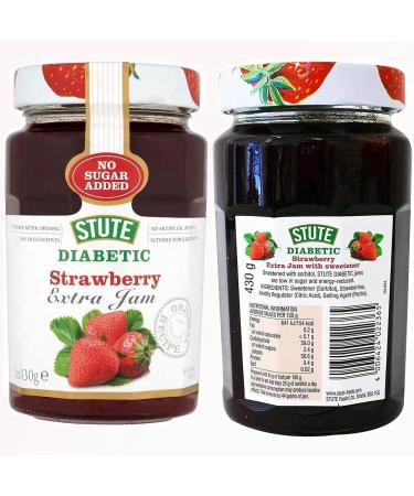 Diabetic Jam Marmalade Sugar Free Food Bundle - Stute Strawberry Morello Cherry Jam & Thick Cut Orange 430g with Wooden Spreader - No Added Sugar Preservatives Artificial Additives - Vegan Friendly - Buy Online on GoSupps.com
