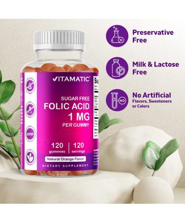 Vitamatic Folic Acid Gummies 1000 mcg - Essential Prenatal Vitamins for Mom & Baby - 120 Vegan Gummies - Buy Online on GoSupps.com