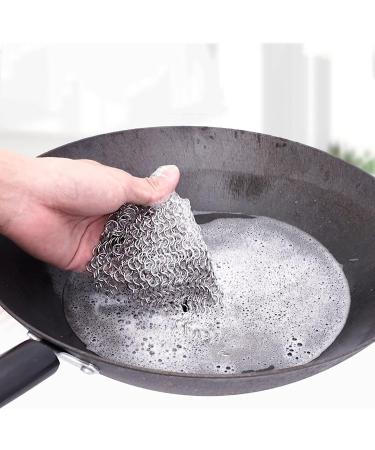 Premium 316L Stainless Steel Chainmail Scrubber for Cast Iron Pans - 4x4 inch - Ideal for Skillets, Woks, Pots, Pans, and Glassware - Buy Online on GoSupps.com