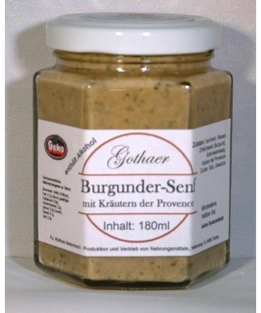 Geko Gothaer-Senf original in a 180ml hexagonal glass in original packaging in variants (Burgundy Senf with herbs of Provence)