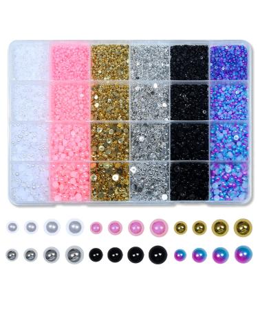 6 Colors ABS Half Pearls for Crafts, 11000Pcs Flatback Nails Pearls Bead Flat Back Pearls Gems for Nail Art Makeup, Shoes, DIY Craft Decorations 6 Color Set
