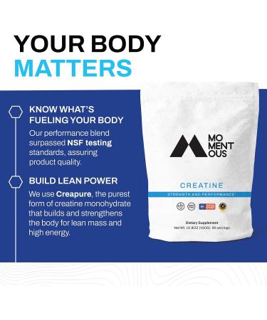 Momentous Creatine Monohydrate Powder - Pure Creapure Formula for Muscle Support & Energy - 5g per Serving 90 Servings - Ideal for Men & Women - International Shipping Available - Buy Online on GoSupps.com
