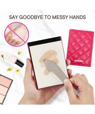 Makeup Foundation Mixing Palette Kit | Alyfini Quilted Leather Travel Mirror 100 Disposable Sheets & Spatula Tool for Beauty & Nail Cosmetics - Buy Online on GoSupps.com