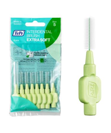 TePe Interdental Brushes Green Extra Soft (0.8Mm - Size 5) - Simple and Effective Cleaning of Interdental Spaces 1 X 8 Brushes 8 8 Count (Pack of 1) Green