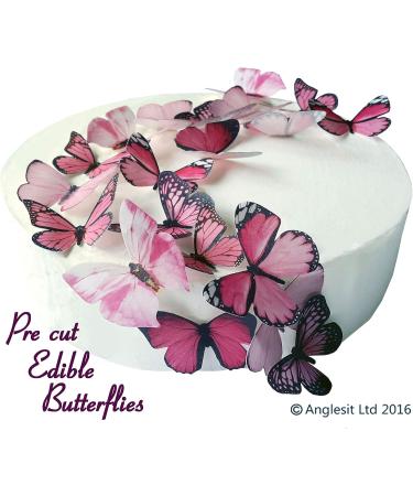 24 X PRE-CUT BEAUTIFUL MEDIUM PINK BUTTERFLIES EDIBLE RICE/WAFER PAPER PRE CUT CUPCAKE CAKE DESSERT TOPPERS BIRTHDAY PARTY WEDDING BABY SHOWER DECORATIONS (Medium) - Buy Online on GoSupps.com