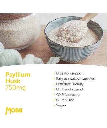 Psyllium Husk 750mg Capsules - Premium Fibre Supplement for Digestion Support | Vegan | GMP Approved | Made in UK - MOBU - Buy Online on GoSupps.com