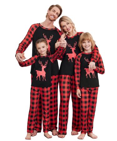 Ekouaer Christmas Matching Family Pajamas Sets Sleepwear Nightwear for Mens Womens Adults Kids Mom XXL Red-black Checked