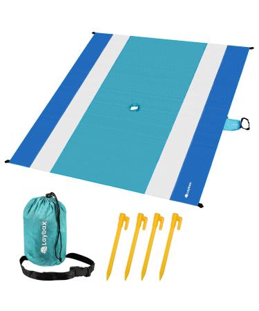 Laybax Beach Blanket with Umbrella Hole, Extra Large Sand Free Beach Blanket,10 Foot Blanket with Retractable Umbrella Hole, XL sandproof Beach mat with Sand Pockets and Stakes (Blue)