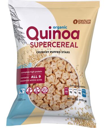 Awsum Snacks Quinoa SUPERCEREAL 6oz bag - Vegan Gluten Free & Sugar Free Cereals - Diabetic Kosher Healthy Snack - One Ingredient Cereal Puffed Quinoa Plain 6 Ounce (Pack of 1)