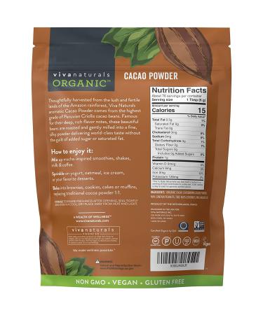 Viva Naturals Organic Cacao Powder - Premium Criollo Beans | 1 lb - Buy Online on GoSupps.com