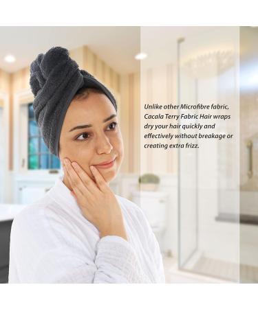 Cacala Terry Hair Towel Wrap Set - Super Absorbent Hair Turban with Buttons | Non-Frizz Cotton Hair Wrap for Wet Hair | Includes Holding Loop and Accessories - Buy Online on GoSupps.com