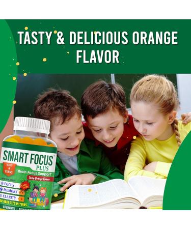 Kids Focus and Attention Supplements| Brain Vitamins for Kids & Teens with Omega 3 EPA DHA | Memory & Brain Health Support | Vegan Kids Gummy Vitamins | Non-GMO | 60 Gummies - Buy Online on GoSupps.com