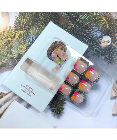 Double Rainbow French Tip Toenails | Neon Ombre Press On Nails | Cute Short Acrylic Fake Toenails for Women - Buy Online on GoSupps.com