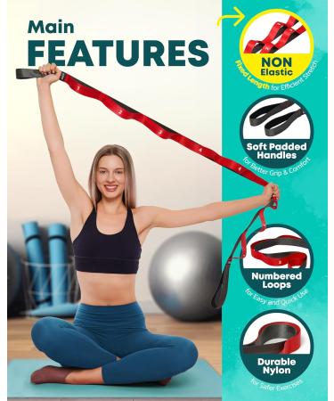 Stretching Strap with Loops - Non Elastic Yoga & Physical Therapy Band - 10 Loops for Flexibility & Exercise - Red - Buy Online on GoSupps.com