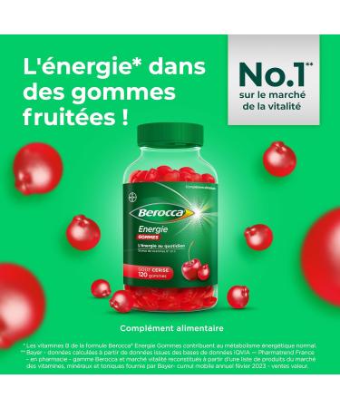 Berocca Energy Gums - Multivitamins Dietary Supplement - Source of Vitamins B* and Vitamin C - Reduction of Fatigue Gives Energy to Every Day - Cherry Flavor - 120 Gummies - Buy Online on GoSupps.com
