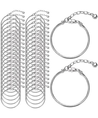 27 Pieces Snake Charm Bracelet Chain Charm Bracelet Adjustable Charm Bracelet with Heart Shape Extender Chain Copper Bracelet Chain DIY Bracelet Chain for Women Jewelry Making (Silver,6.3 Inch) 6.3 Inch Silver