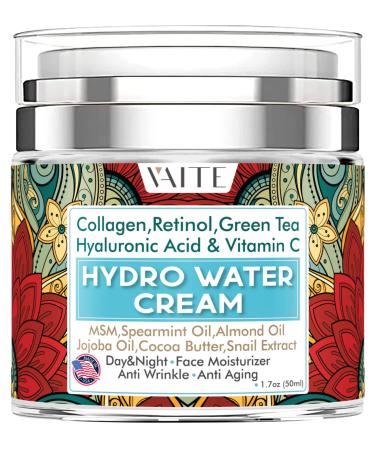 VAITE Water Based Moisturizer Face   Best Cream Facial Care With Hyaluronic Acid For Dry Skin Crema Women And Mens  Simple Skincare Hydrating Booster for Every Day with Collagen  Retinol  Green Tea Hyaluronic Acid & Vita...