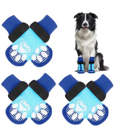 Eyein 3 pairs double-sided anti-slip socks for dogs soft dog sock paw protection with adjustable Velcro fastener for hardwood floors indoors blue S S blue (3 pairs)