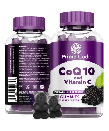 2 in 1 CoQ10 200mg & Vitamin C 250mg Gummies Supports Heart Health Immune System & Cellular Energy Vegan Non-GMO Gluten-Free Elderberry CoQ10 Supplement for Energy & Antioxidant Support