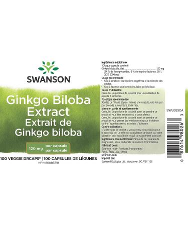 Swanson Ginkgo Biloba Extract 120 mg - 100 Veggie DRcaps for Brain Health - Buy Online on GoSupps.com