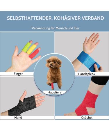 Self-Adhesive Bandage Pack of 12 - 7.5cm x 4.5m Waterproof & Breathable Non-Lifting in 6 Colors - Ideal for Hand & Ankle Inspections Swelling Relief - Buy Online on GoSupps.com